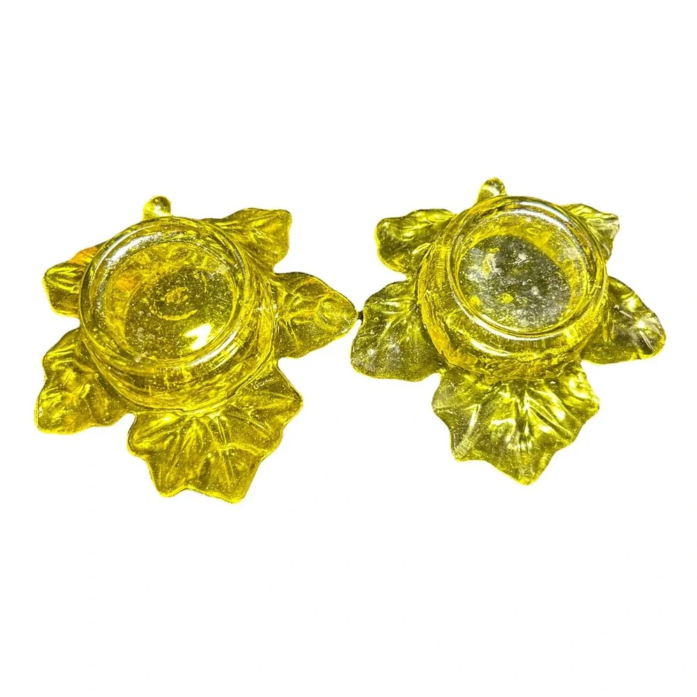 Glass Leaf Floral Tealight Candle Holder Fall Thanksgiving Decor Set (2)
